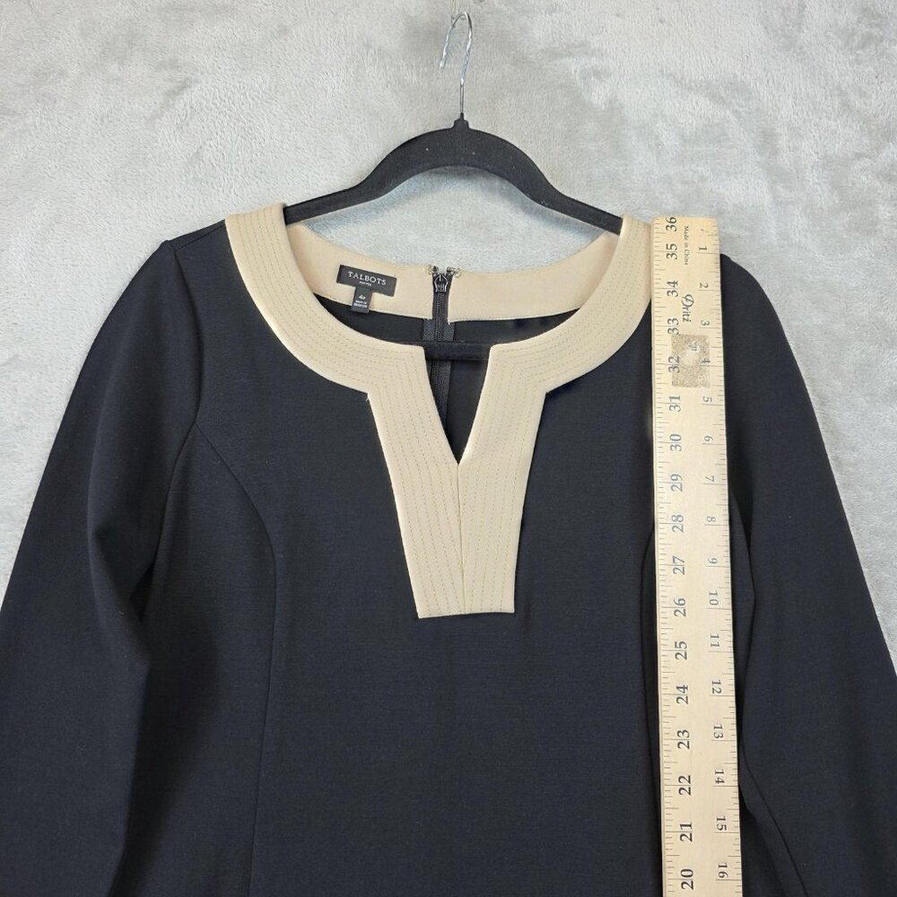 Talbots Dress Womens 4P Black Beige Sheath Ponte Knit 3/4 Sleeve Career Work - Picture 3 of 11